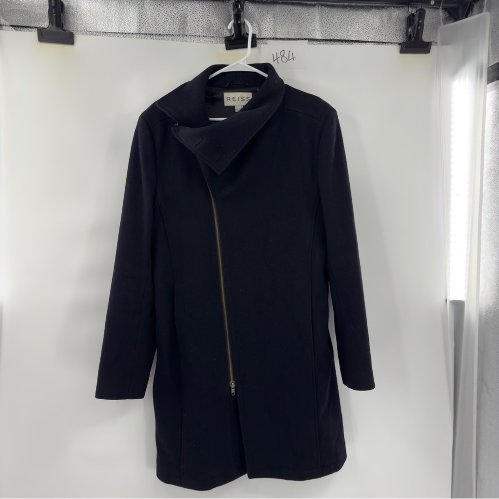 Reiss black wool blend coat size L